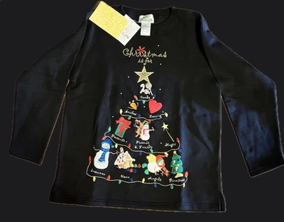 Moletom bordado Quacker Factory árvore de Natal/boneco de neve (novo com etiquetas: médio) - Imagem 1 de 2