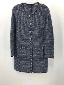 Pre-Owned Luisa Spagnoli Navy Size Small Tweed Button Down Cardigan - Picture 1 of 3