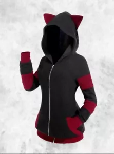 New Black & Red Waffle Gothic Zip Front Cardigan Hoodie with Ears size 4XL 26 28 - Picture 1 of 5