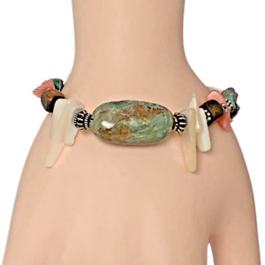 Chunky Turquoise Bracelet 7" 925 Sterling Sliver Bohemian Boho Southwestern