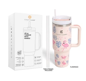 ComfyLuxe Flamingo & Blatt Muster 40oz Doppelwandiger Edelstahl Becher - Bild 1 von 4