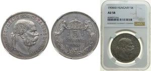 Hungary 1908 5 Korona Silver 900 NGC AU 58 - Picture 1 of 1