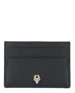 Alexander McQueen Gold  Skull Crystal Black Leather Card Case Holder NWT  - Picture 1 of 6