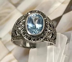 Antik Art Déco Edel DAMEN RING Silber 925 Gr.56 blauer Stein Markasite Design - Bild 1 von 24