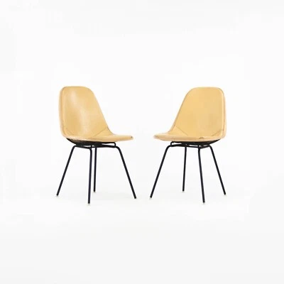 Pair of 1957 Herman Miller Eames DKX Wire Dining Chairs w Full Cover Vinyl Pads  - Image 1 of 4