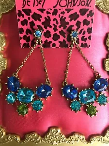 Betsey Johnson Blue Lagoon Aqua Türkis Schmuck Kristall Korb Cluster Ohrringe - Bild 1 von 3