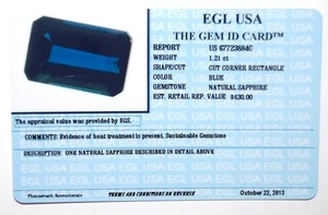 EGL USA Certified natural sapphire 1.21ct rectangle cut beautiful retail $430.00 - Picture 1 of 3