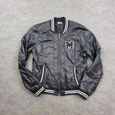 Chaqueta Charlotte Russe Mujer M Negra Bombardero Universitario Manga Larga Cremallera Cuero Sintético Foto 1 de 4