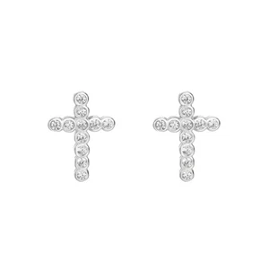 S925 Solid Sterling Silver Cubic Zirconia Cross Stud Earrings Women Jewelry Gift - Picture 1 of 7