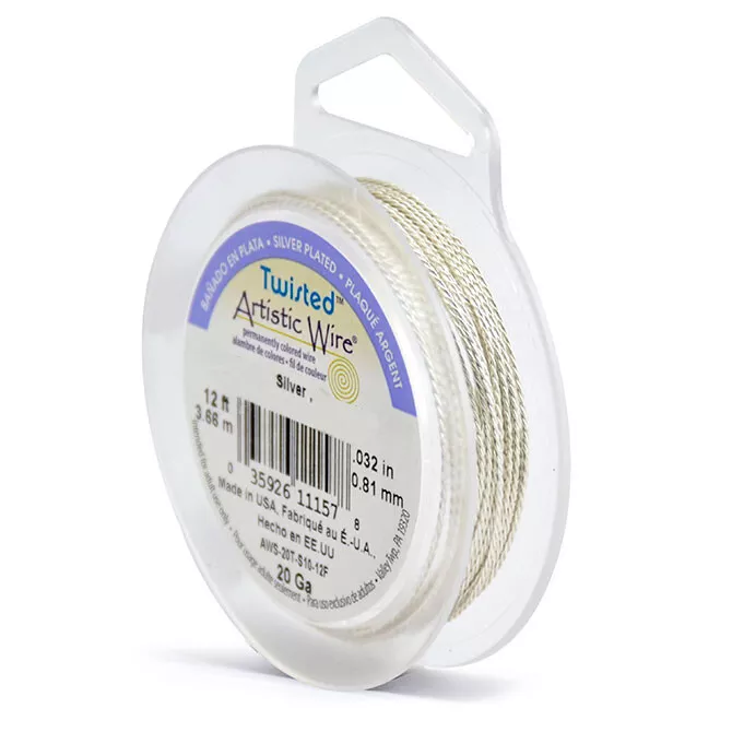 Fio artístico torcido banhado a prata calibre 20 41920 (12 pés) redondo brilhante - Imagem 1 de 1
