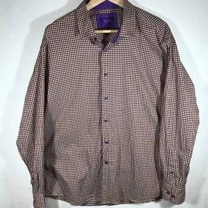 Tallia Shirt Men's X-Large 17 1/2 Purple Beige Gingham Long Sleeve Button Up - Picture 1 of 12