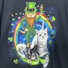 St Patricks Day T Shirt Cat Leprechaun Unicorn Lucky XL Black