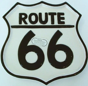 ROUTE RT 66 PLATE Shield 7" Ceramic Canape Fitz & Floyd Roadside Omnibus '94 NOS - Picture 1 of 3