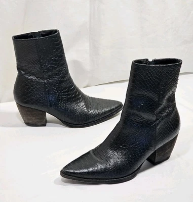 Botín Matisse Caty Western Talla 6.5 M Negro Piel de Serpiente Cuero Punta Foto 1 de 4