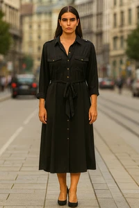 SUNDAY IN THE CITY SHIRT DRESS BLACK 22 - Picture 1 of 3
