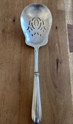 "Cuchara para servir perforada ranurada de plata esterlina vintage 9"" verdura de bayas" Foto 1 de 3