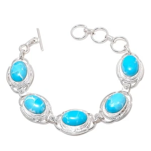 Blue Larimar Gemstone 925 Sterling Silver Jwelery Bracelet Size 7-8" - Picture 1 of 1