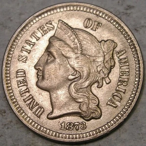1873 THREE CENT NICKEL VERY ATTRACTIVE BEAUTIFUL FEATURES SCARCE DATE w/OPEN 3 - Picture 1 of 4