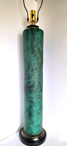 Vtg Mid Century Modern TALL Ceramic Aqua Teal Green Blue Lava Glaze Lamp 43" - Picture 1 of 8