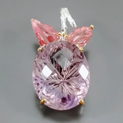 Colgante de amatista natural hecho a mano de 28 quilates + plata de ley 925 / NP52351 Foto 1 de 4