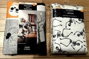 2 Halloween Tablecloths Round 70" Skeletons & Rectangle, 60"X102" Haunted Houses - Picture 1 of 10