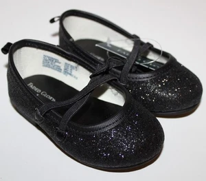 Baby Girl's 2 3 NWT Black Glitter Sparkle Ballet Flats Shoes w X Elastic Strap - Picture 1 of 5