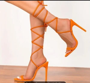 Women's Lace Up Stiletto Heels, Fashion Pointed Toe Solid Color High Heel Sandal - Picture 1 of 8