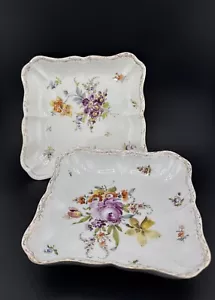 Meissen Schale Platte mit Blumenmalerei und Insekten Goldrand Porzellan 2 Pc - Picture 1 of 9