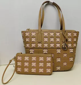 Nine West Camel & Pink Floral Shoulder Bag Handbag Tote w/Matching Wristlet NWT" - Picture 1 of 12