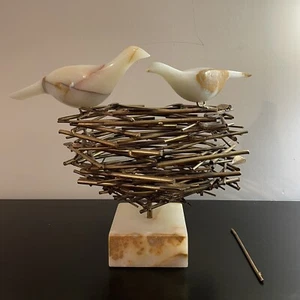 SELTENE C. Jere SIGNIERT Vogelnest Skulptur Onyx Vögel auf Messingnest - Bild 1 von 14