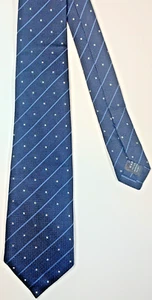 Dunhill London Neck Tie Blue Stripe Square Dot Classic Mulberry Silk 58" X 3” - Picture 1 of 5