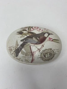 Ceramic Trinket Box Lid Bird Nest Flowers 4" x 3" Jar Container Vanity - Picture 1 of 10