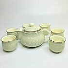 Japanese Teapot 8 Piece Set 6 Cups Pot Lid Dot And Flower Pattern Cream Green
