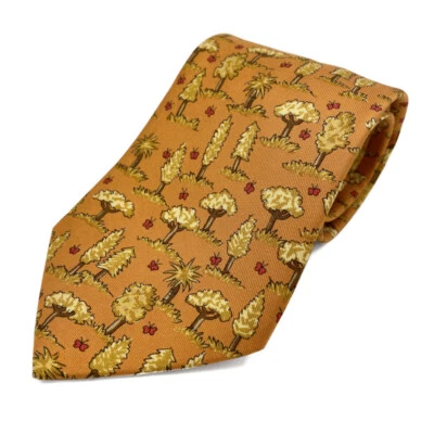 HERMES Neck Tie New Unused Orange Tree Butterfly 100%Silk Made in France Case - Image 1 of 4