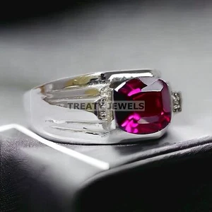 Ruby Cushion Cut Gemstone With 925 Sterling Silver Ring For Men's #976 - Picture 1 of 6