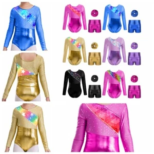 Kids Girls Jumpsuit Crew Neck Leotard With Shorts Active Bodysuit And Bottoms - Picture 1 of 57