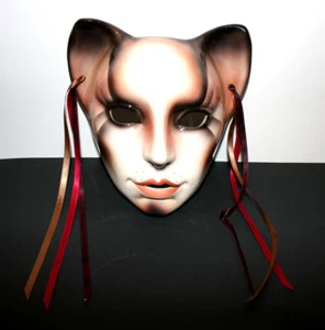VTG About Face Clay Art Ceramic Human Animal Cat Wall Mask San Francsico USA - Picture 1 of 7