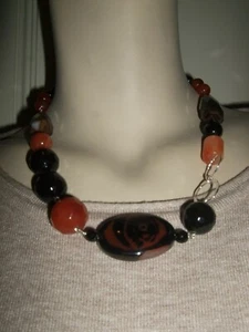 COLLANA GIOIELLO NECKLACE AGATA NERA CORNIOLA SILVER ARGENTO 925 STERLING CM 51 - Foto 1 di 12