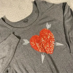 Torrid 4 Size 26 Gray Cotton Sweater with Sequin Heart EUC - Picture 1 of 7
