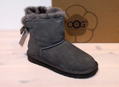 OOG GENERATION Wildleder Stiefel Leder Lammfell Yeti Boots Schleife Grau - Neu !