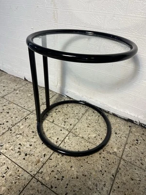 Glastisch, rund, 60er Jahre  Stil Schwarz Metall Sofatisch Beistelltisch Tisch - Bild 1 von 4