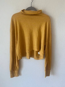 Free People BK T-Shirt Thermo Oberteil senfgelb langarm Waffelstrick Gr. XL Neu mit Etikett - Bild 1 von 6