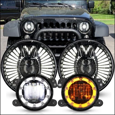 Kits de faróis de neblina halo led combo 7" 2007-2018 para Jeep Wrangler JK JKU - Imagem 1 de 4