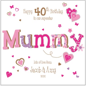 Personalisierte Karte 40. Geburtstag Mama Mama jedes Alter/Name/Nachricht - Bild 1 von 5