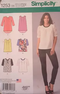 SIMPLICITY Sewing Pattern #1253 Misses' TOPS w/length variations size 4-12 UC/FF - Image 1 of 4