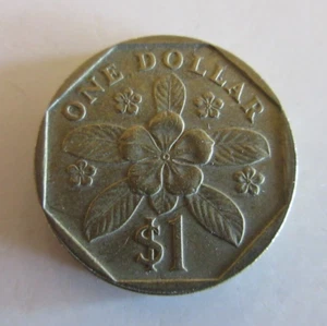 1989 - Singapore - One Dollar Coin - Periwinkle and Coat of Arms - Circulated - Bild 1 von 4