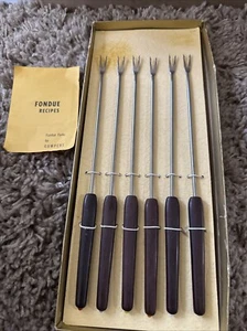 6 Fondue Forks by Gumpert Made in Germany - Wooden Handles Stainless Forks - Picture 1 of 9