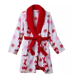 ELF on the SHELF Robe Girl's 4 NEW Soft Plush White/Red Bath Robe Bathrobe TWINS - Picture 1 of 6