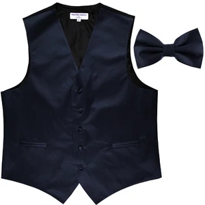 New Men's Formal Vest Tuxedo Waistcoat navy blue_Bowtie wedding prom party - Picture 1 of 3