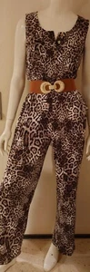 NWT CALVIN KLEIN Runway Chic Animal Print Jersey Button Down Jumpsuit XS 2 gold - Picture 1 of 12